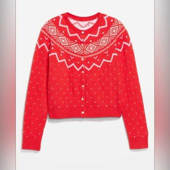 Old Navy Sosoft Cropped Fair Isle Cardigan Sweater Cozy Cabin NWT Holidays - Picture 5 of 6
